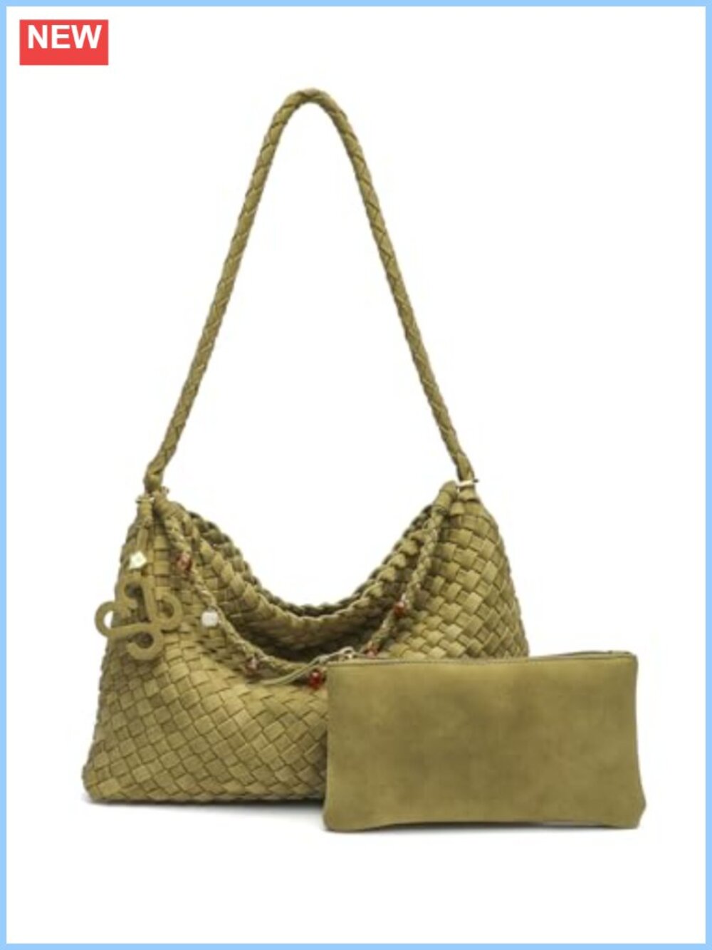 Woven Faux Suede Hobo Shoulder Bag Tote 2-in-1 Women's Everyday Purse